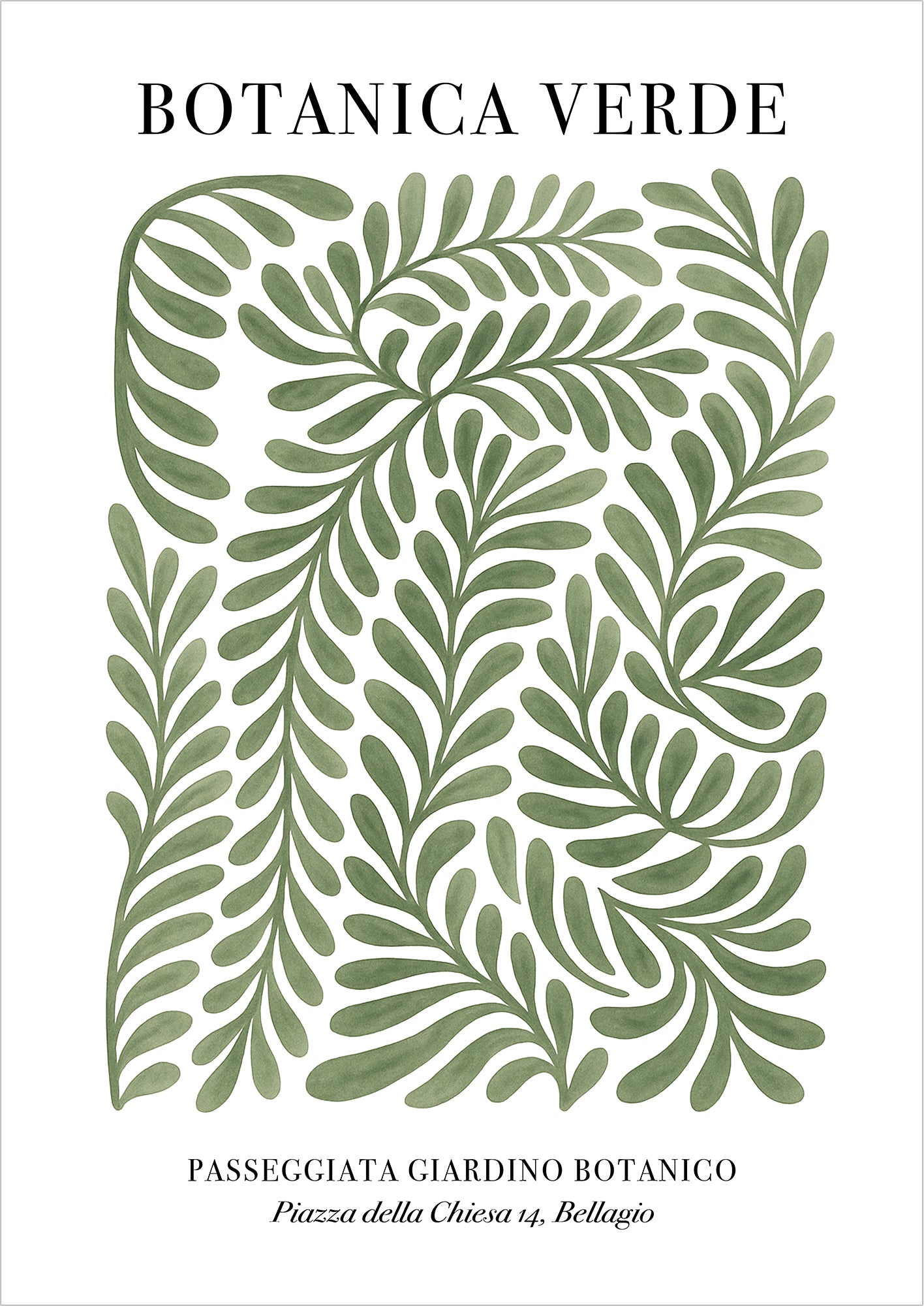 Freigestelltes Poster BOTANICA VERDE mit grünen Blättern – botanische Wandkunst in elegantem Design