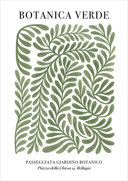 Freigestelltes Poster BOTANICA VERDE mit grünen Blättern – botanische Wandkunst in elegantem Design
