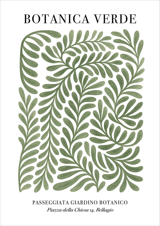 Freigestelltes Poster BOTANICA VERDE mit grünen Blättern – botanische Wandkunst in elegantem Design
