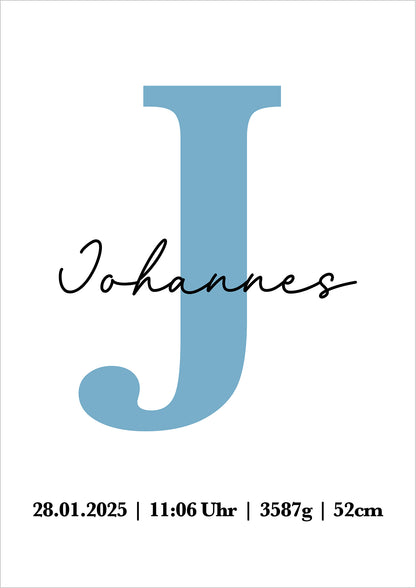 Geburtsposter Junge mit Buchstabe - Personalisiert
