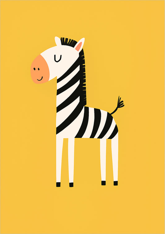 Illustration eines gestreiften Zebras freigestellt auf senfgelbem Hintergrund