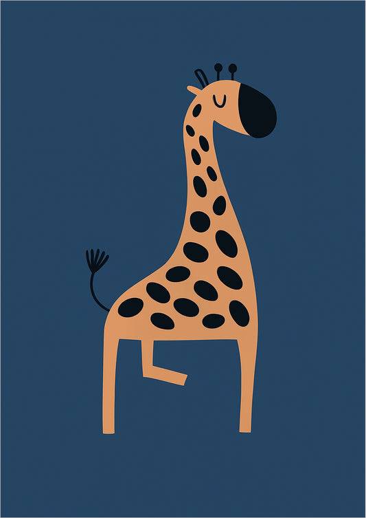Illustration einer stilisierten Giraffe freigestellt auf dunkelblauem Hintergrund