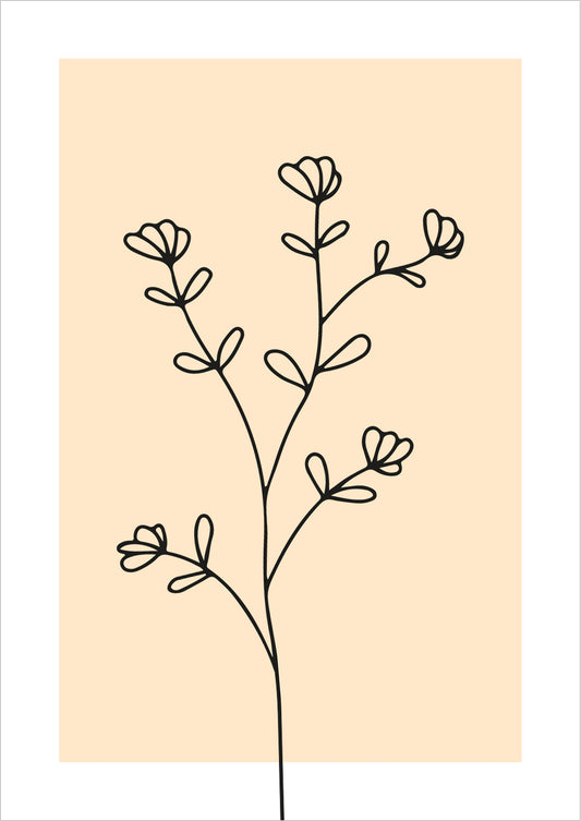 Poster „Line Art Blütenzweig“ freigestellt auf weißem Hintergrund