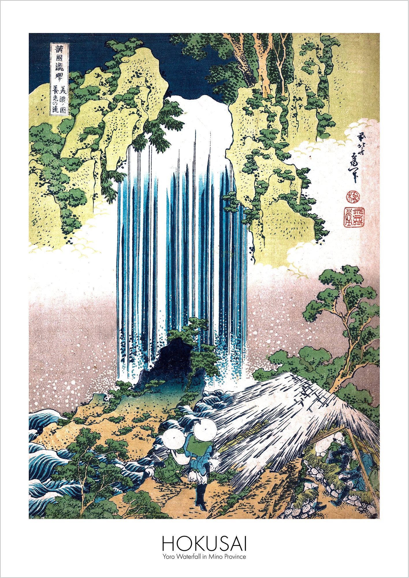 Yoro Waterfall in Mino Province von Hokusai als Poster, freigestellt auf weißem Hintergrund