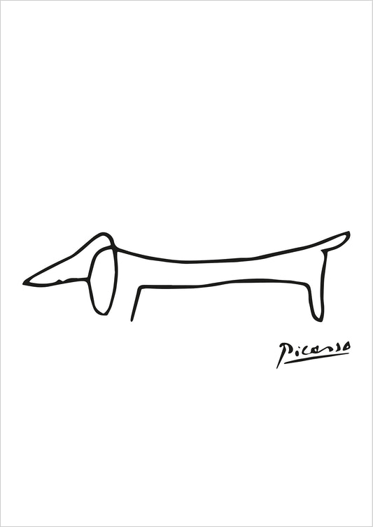 freigestellt minimalistisches Pablo Picasso Dachshund Poster auf weißem Hintergrund