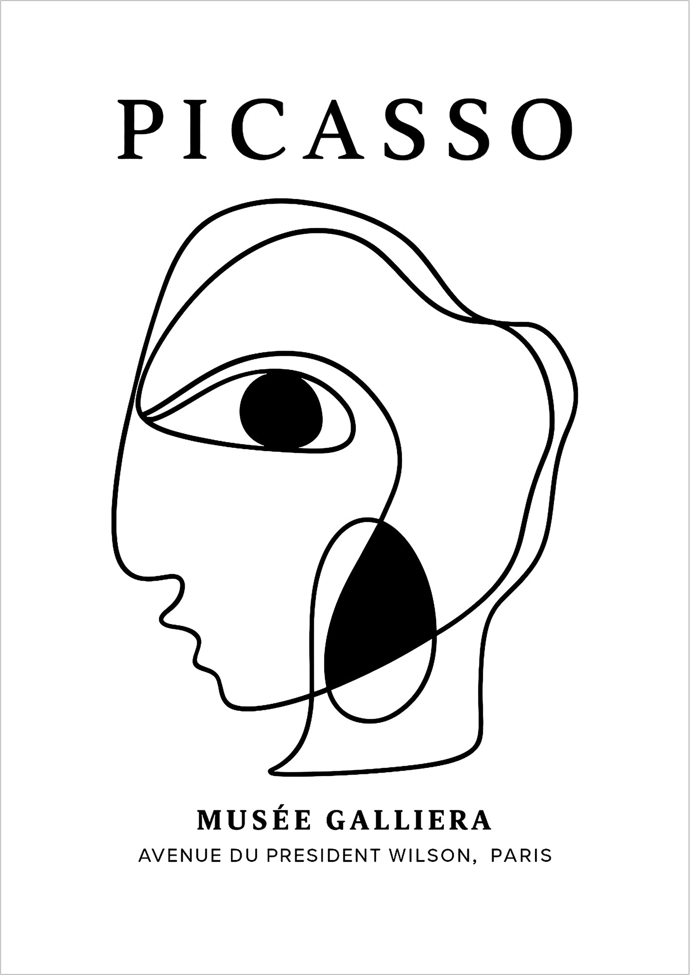 freigestellt Minimalistisches Face Line Art Poster auf weißem Hintergrund ohne Rahmen