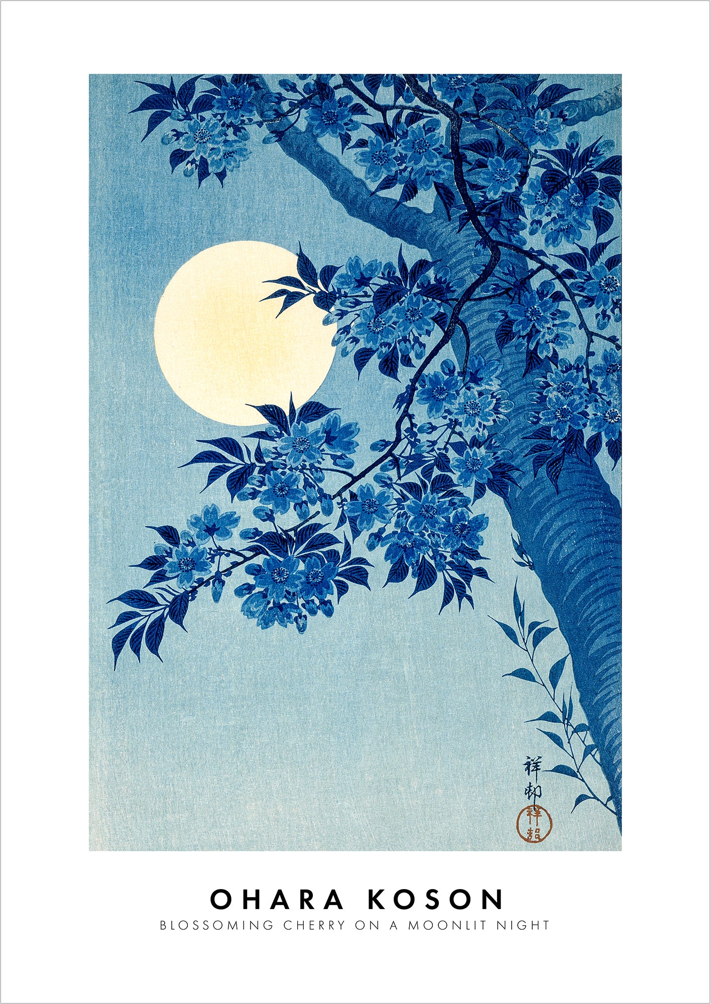 Blossoming Cherry on a Moonlit Night von Ohara Koson als Poster, freigestellt auf weißem Hintergrund