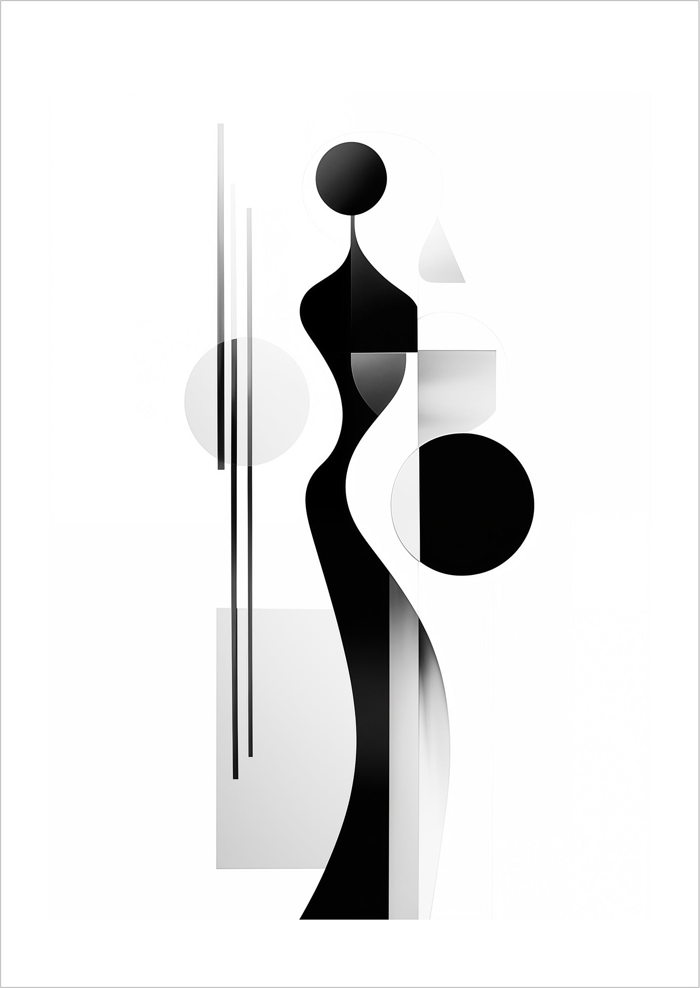 Abstraktes Poster mit geometrischer Figur in Schwarz-Weiß, freigestellt auf weißem Hintergrund