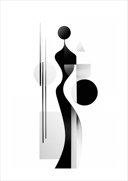 Abstraktes Poster mit geometrischer Figur in Schwarz-Weiß, freigestellt auf weißem Hintergrund