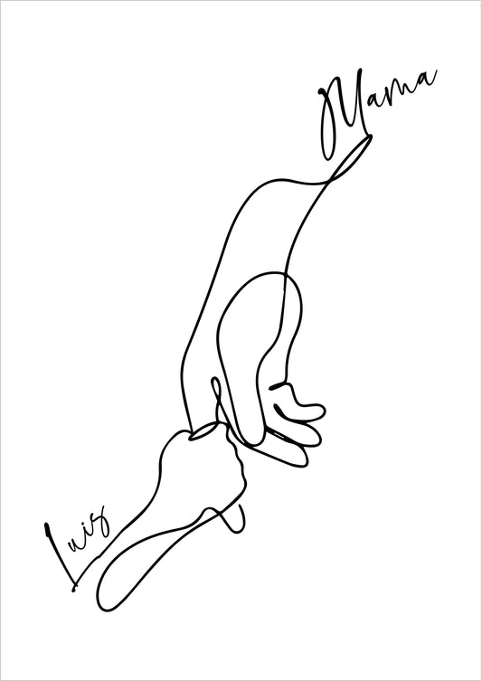 One Line Poster – minimalistisches Familienbild für zwei Personen, personalisiert mit Namen.