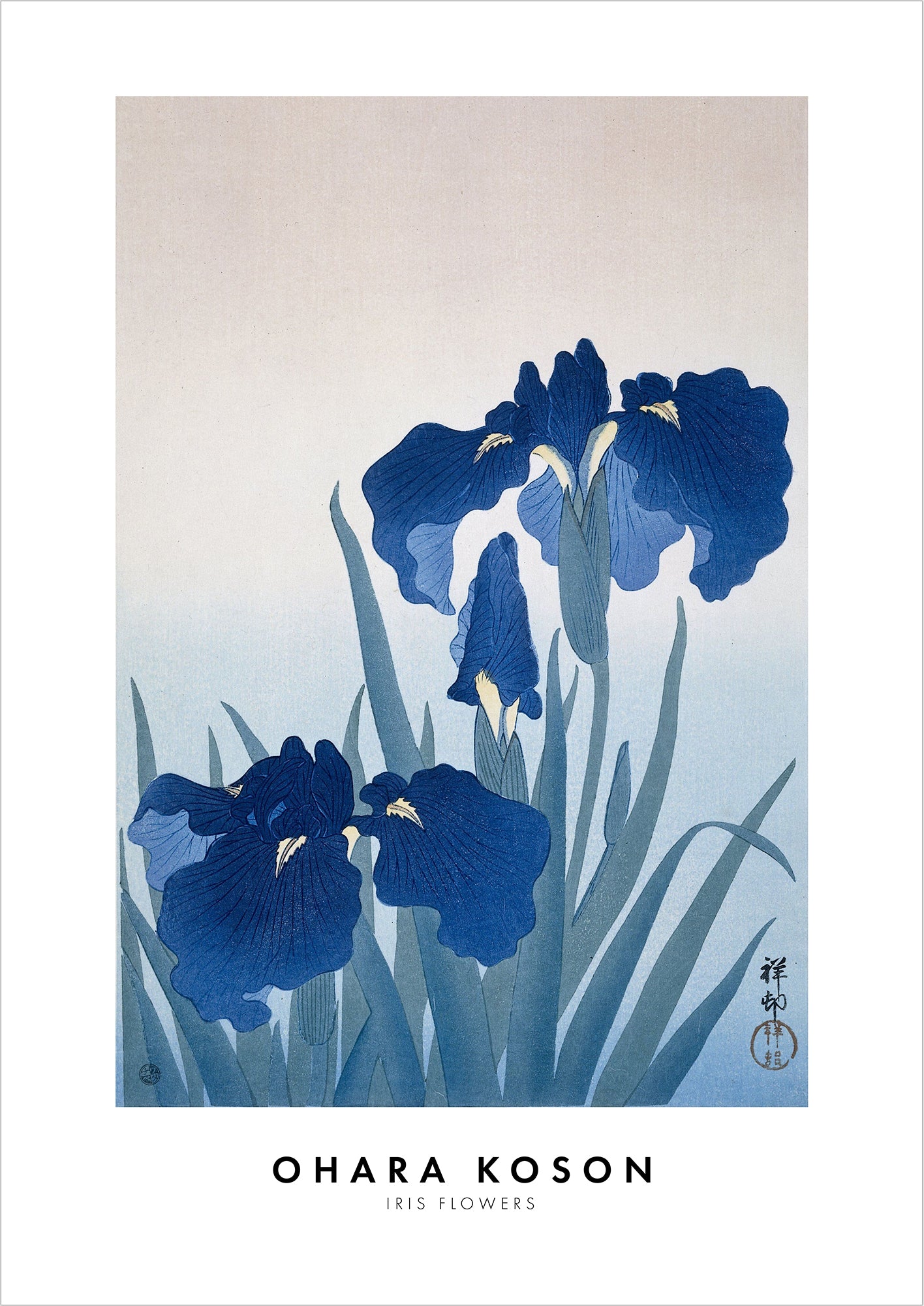 Iris Flowers von Ohara Koson als Poster, freigestellt auf weißem Hintergrund