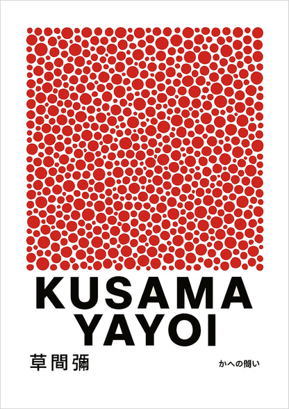 yayoi kusama poster rote punkte muster freigestellt auf weißem hintergrund
