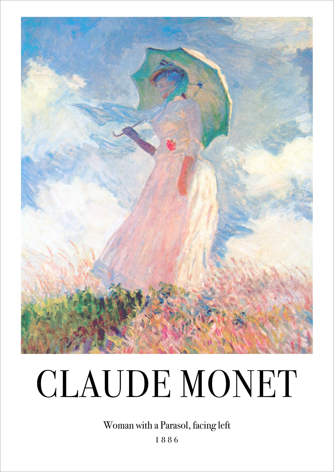 Woman with a Parasol, facing left von Claude Monet als Poster, freigestellt auf weißem Hintergrund