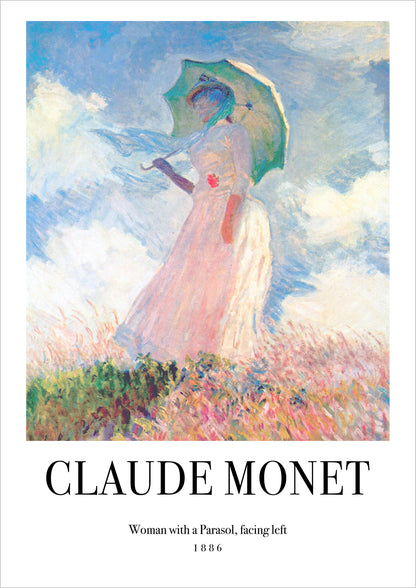 Woman with a Parasol, facing left von Claude Monet als Poster, freigestellt auf weißem Hintergrund