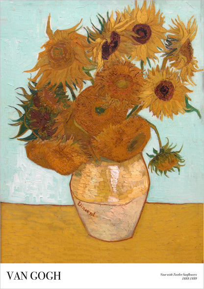 Vase with Twelve Sunflowers von Vincent van Gogh als Poster, freigestellt auf weißem Hintergrund