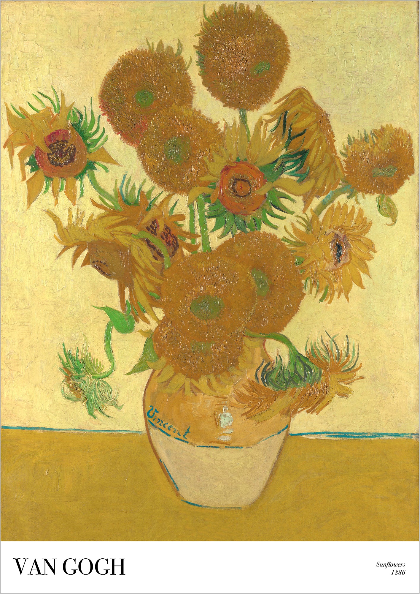 Sunflowers von Vincent van Gogh als Poster, freigestellt auf weißem Hintergrund