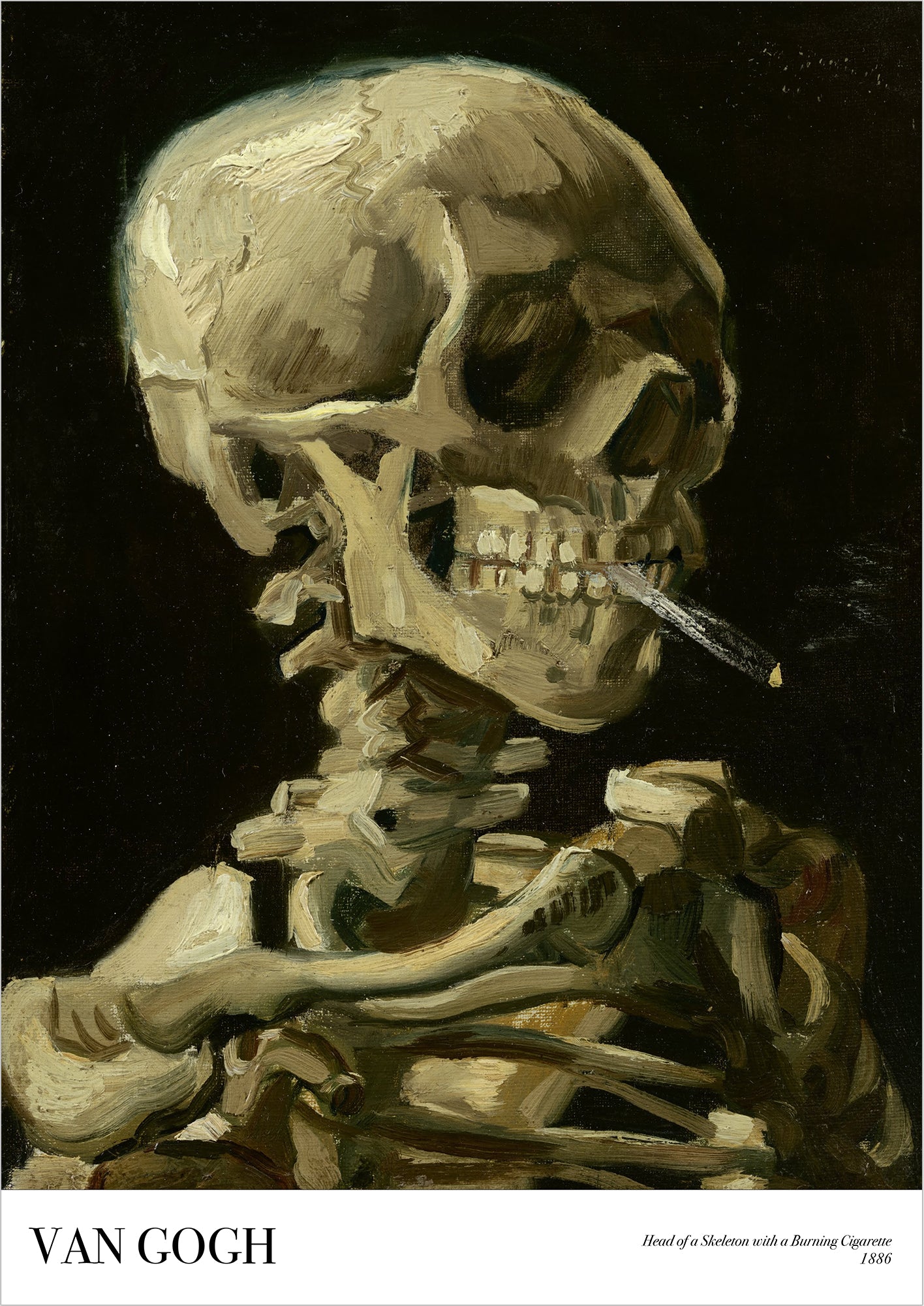Head of a Skeleton With a Burning Cigarette von Vincent van Gogh als Poster, freigestellt auf weißem Hintergrund