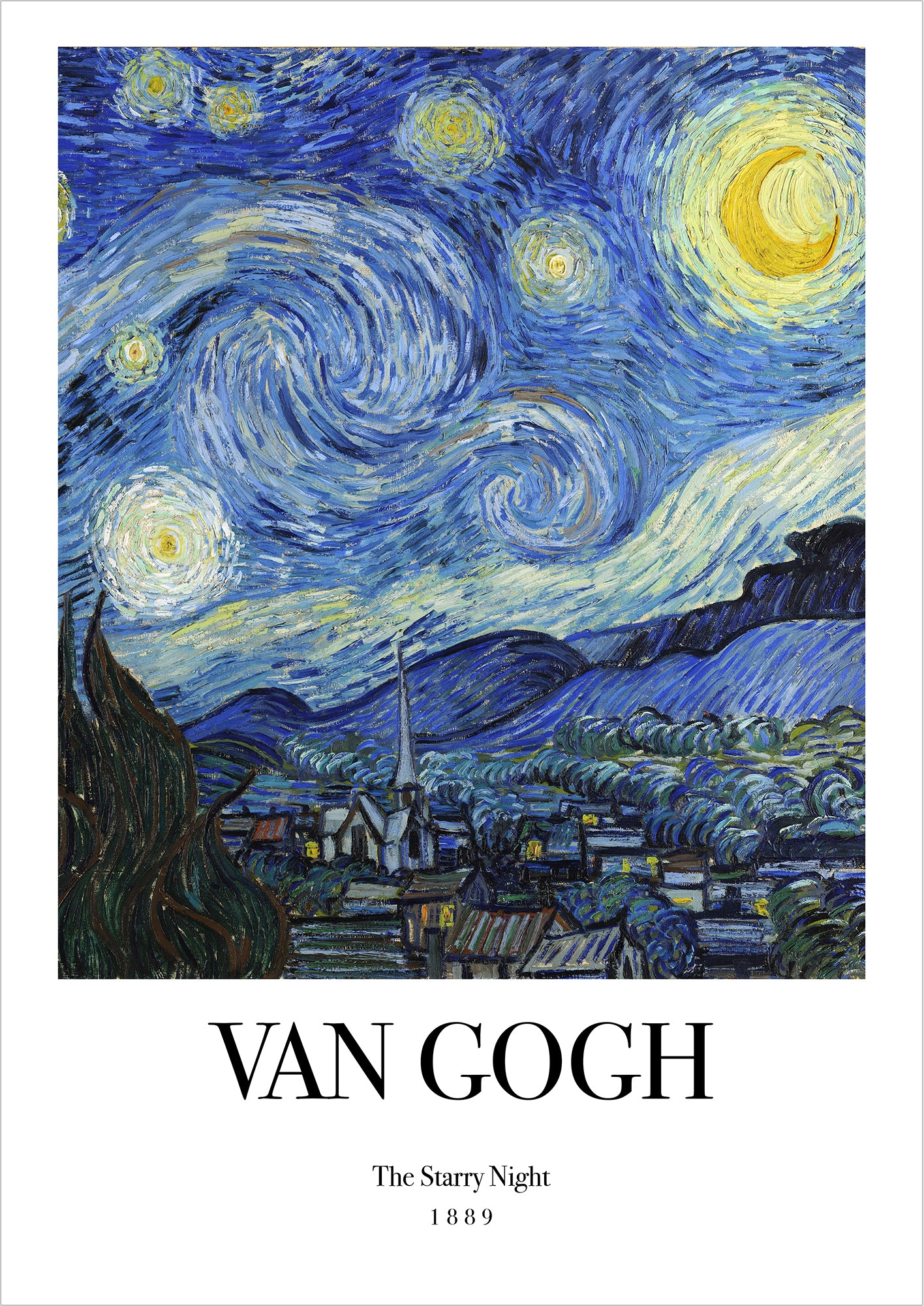 The Starry Night von Vincent van Gogh als Poster, freigestellt auf weißem Hintergrund
