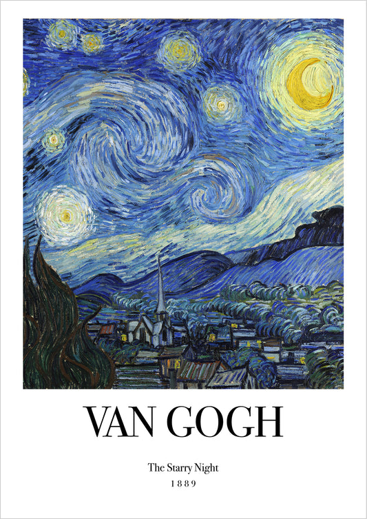 The Starry Night von Vincent van Gogh als Poster, freigestellt auf weißem Hintergrund