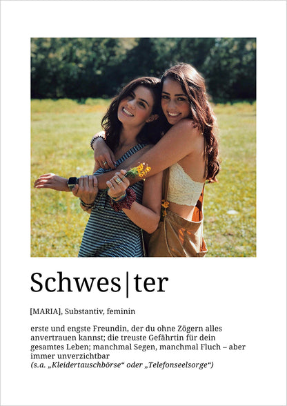 Definition Poster Schwester, personalisiert mit Foto und Name, Geschenk für Geschwister