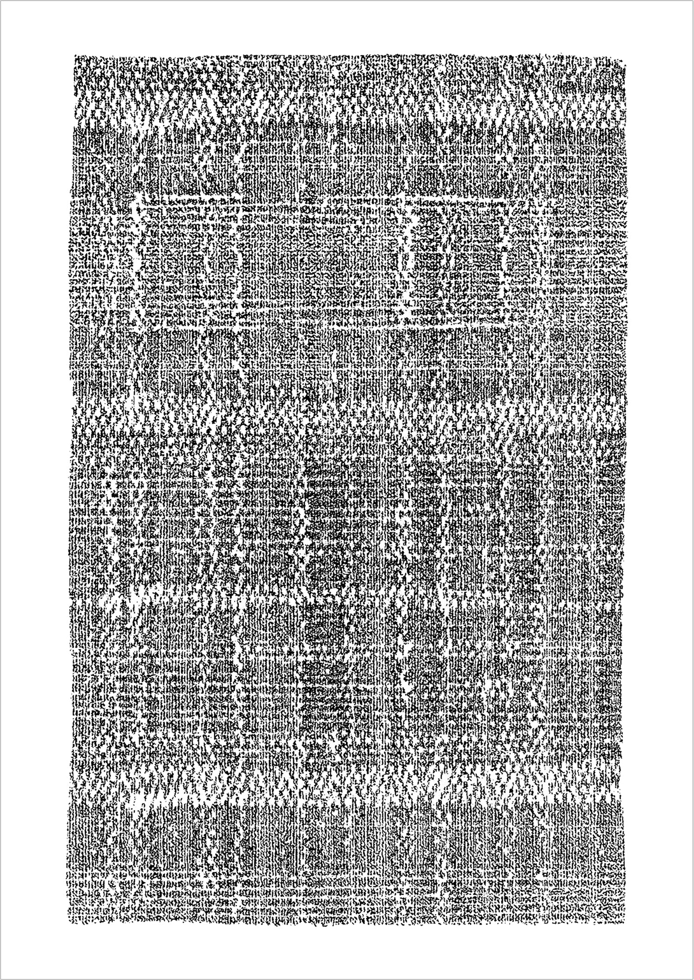 Abstrakte Schwarz-Weiß-Grafik mit textilähnlicher Linienstruktur auf weißem Hintergrund