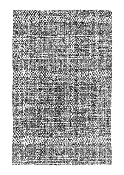 Abstrakte Schwarz-Weiß-Grafik mit textilähnlicher Linienstruktur auf weißem Hintergrund