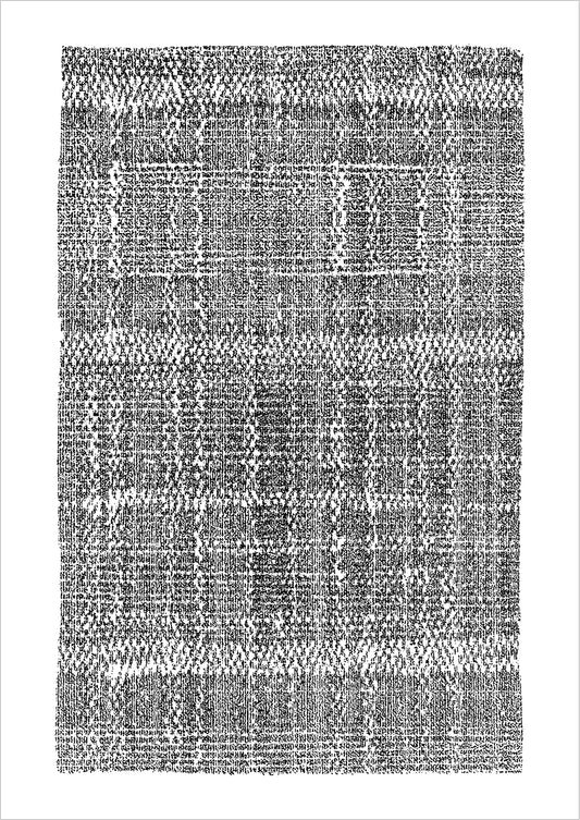 Abstrakte Schwarz-Weiß-Grafik mit textilähnlicher Linienstruktur auf weißem Hintergrund