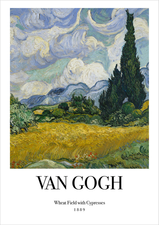 Wheat Field with Cypresses von Vincent van Gogh als Poster, freigestellt auf weißem Hintergrund