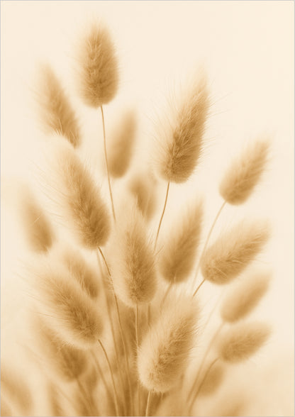 Sanft verschwommene Trockenblumen im Fokus, stilvoll in Sepiatönen gehalten