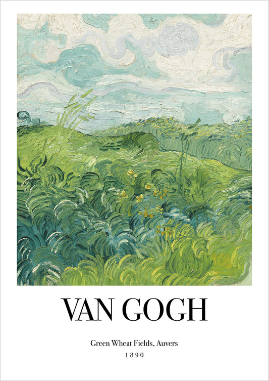 Green Wheat Fields, Auvers No. 2 von Vincent van Gogh als Poster, freigestellt auf weißem Hintergrund
