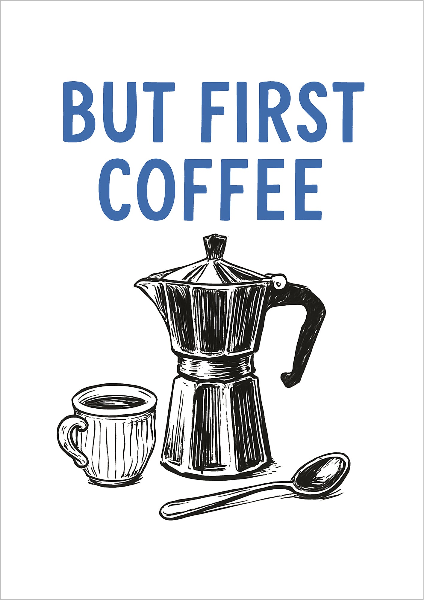 Illustratives Poster mit Kaffeetasse und Mokkakanne