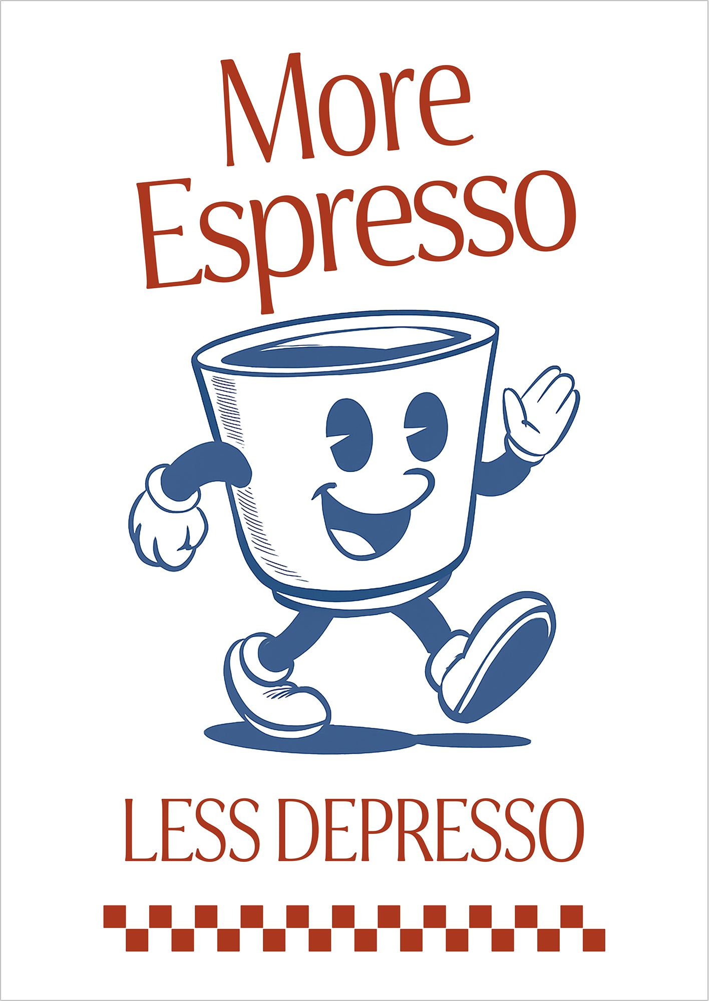 Lustiges Kaffeeposter mit laufender Tasse