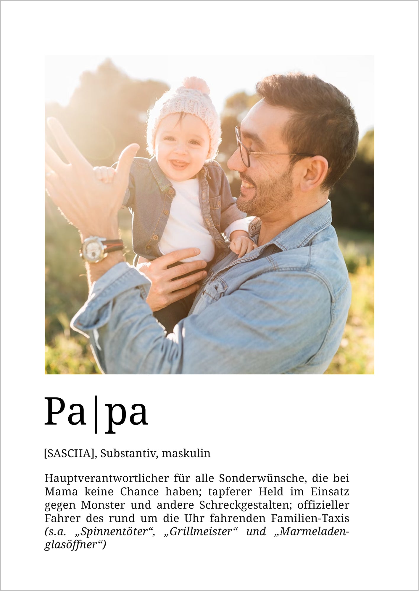Papa Definition Poster personalisiert mit Foto und Name, liebevolles Geschenk zum Vatertag