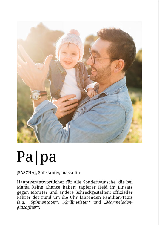 Papa Definition Poster personalisiert mit Foto und Name, liebevolles Geschenk zum Vatertag