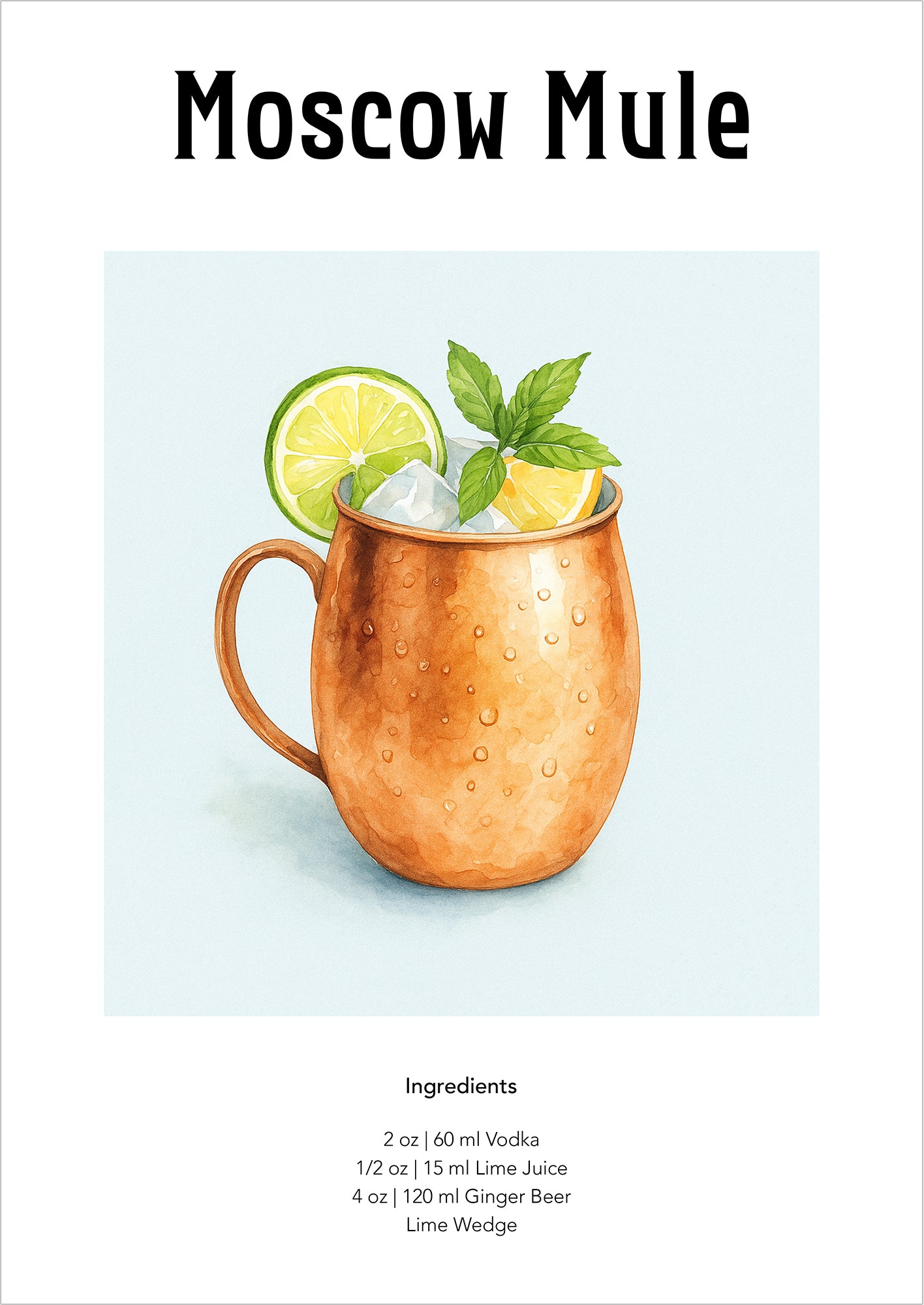 Illustration eines kupfernen Moscow Mule-Glases freigestellt auf weißem Hintergrund