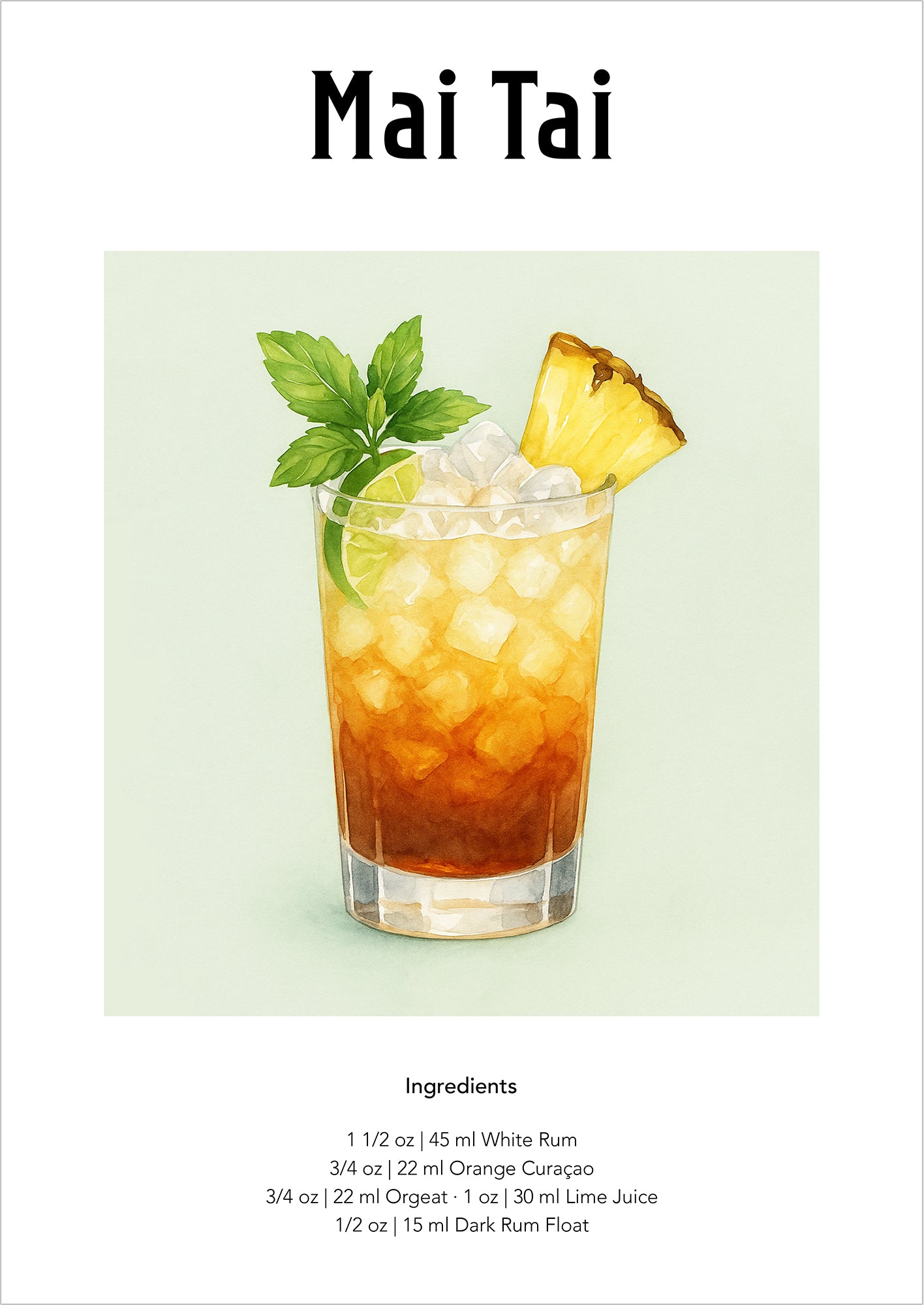 Illustration eines Mai Tai-Cocktails freigestellt auf weißem Hintergrund