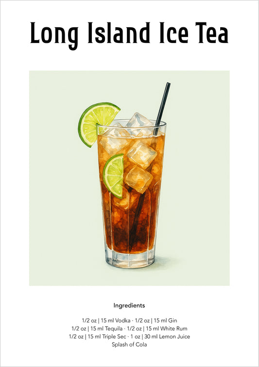 Illustration eines Long Island Ice Tea freigestellt auf weißem Hintergrund