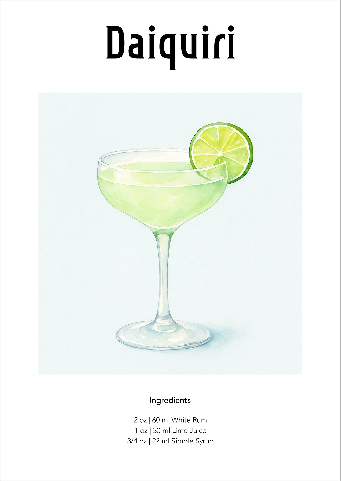 Illustration eines klassischen Daiquiri freigestellt auf weißem Hintergrund