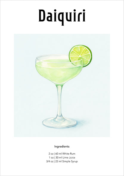 Illustration eines klassischen Daiquiri freigestellt auf weißem Hintergrund