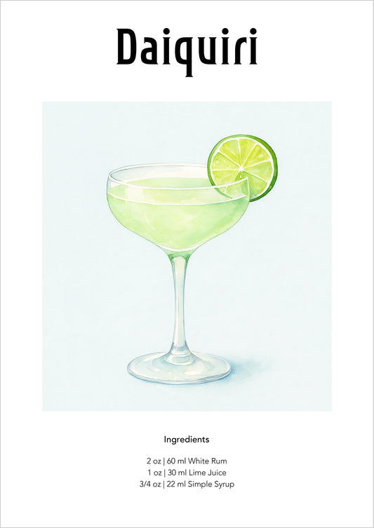 Illustration eines klassischen Daiquiri freigestellt auf weißem Hintergrund