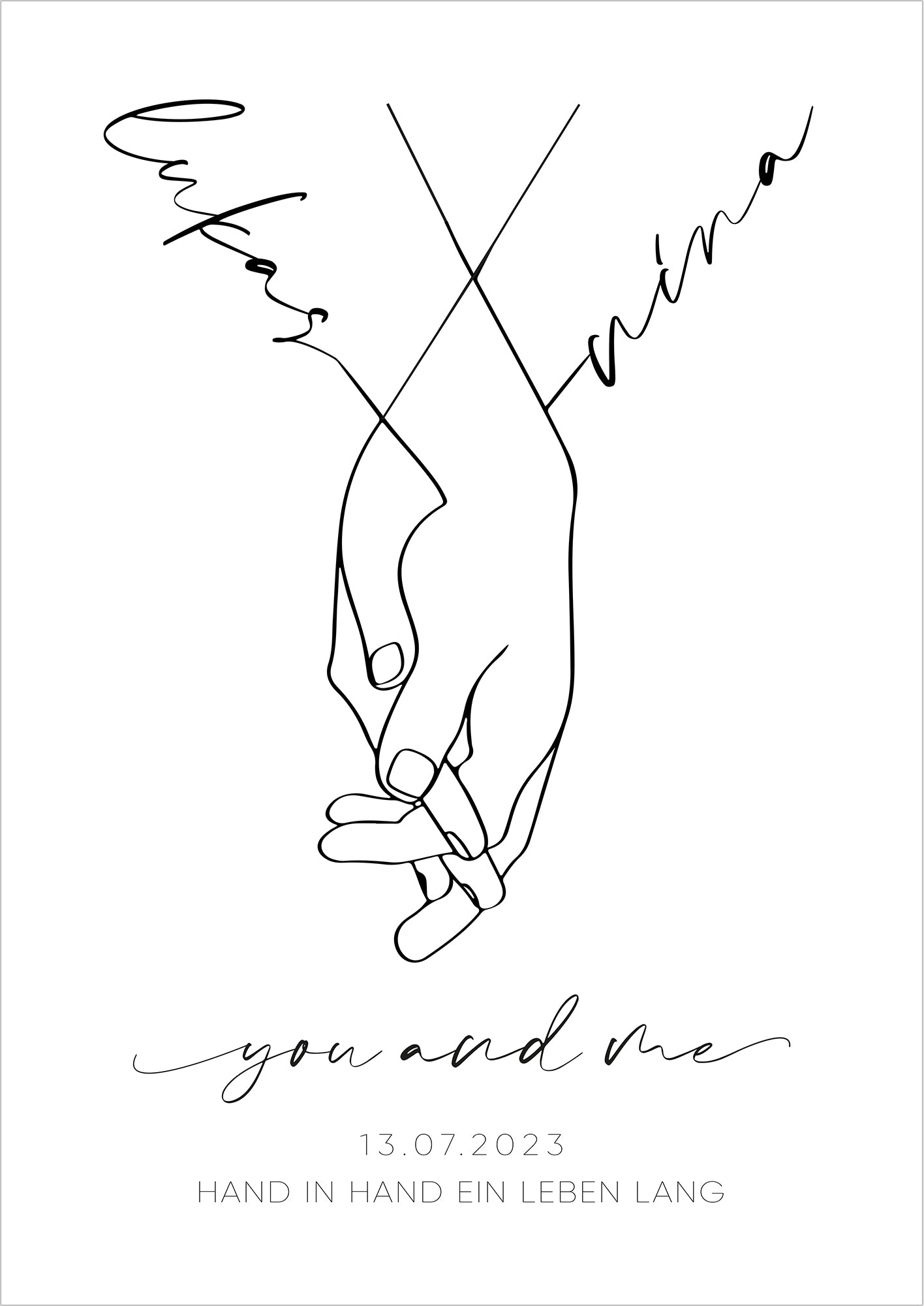 Hochzeitshände Paarbild - Hand in Hand ein Leben lang - Personalisiert
