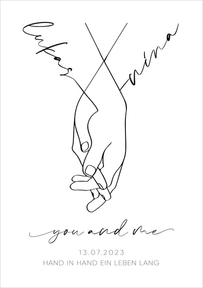 Hochzeitshände Paarbild - Hand in Hand ein Leben lang - Personalisiert