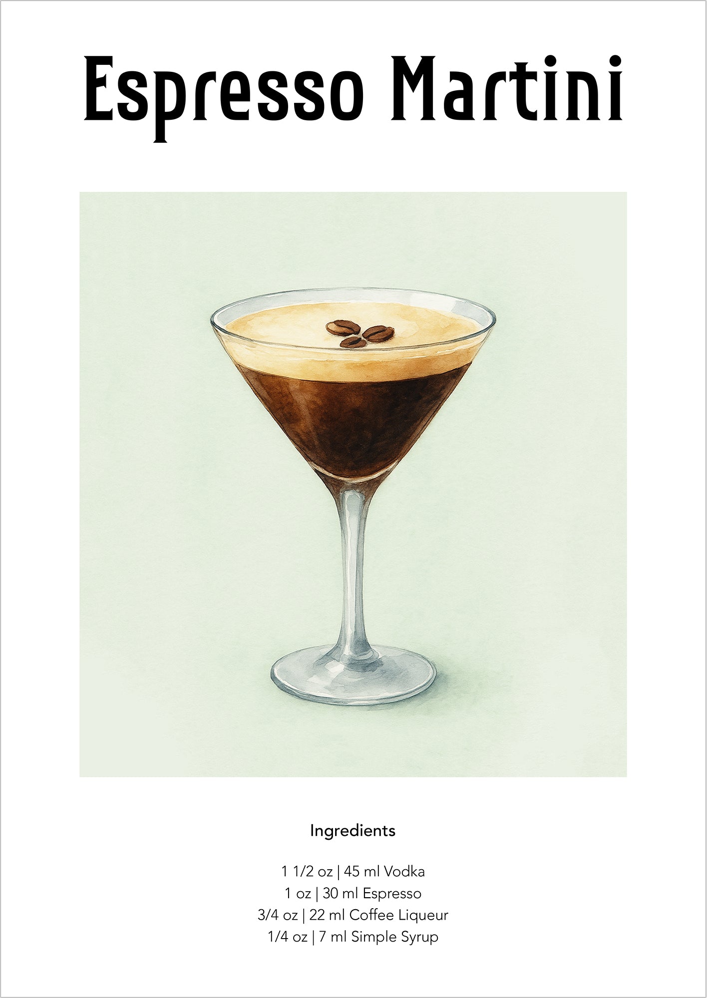 Illustration eines Espresso Martini freigestellt auf weißem Hintergrund