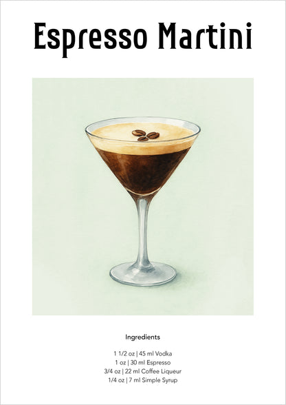 Illustration eines Espresso Martini freigestellt auf weißem Hintergrund