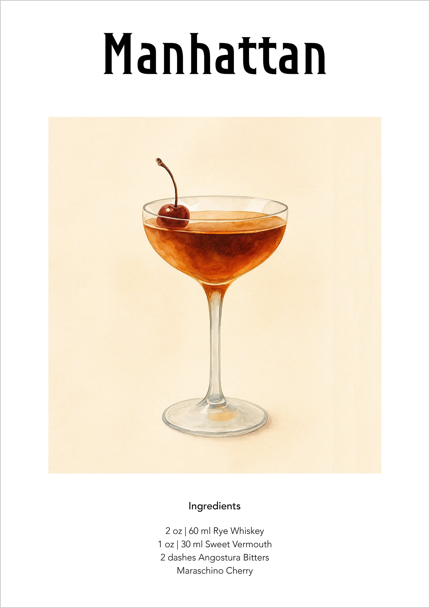 Illustration eines Manhattan-Cocktails freigestellt auf weißem Hintergrund