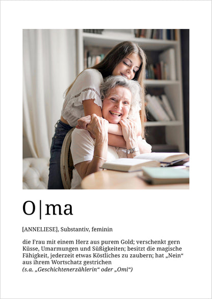 Oma Definition Poster personalisiert mit Foto und Name, liebevolles Geschenk für Großmütter