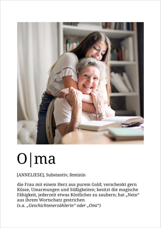 Oma Definition Poster personalisiert mit Foto und Name, liebevolles Geschenk für Großmütter