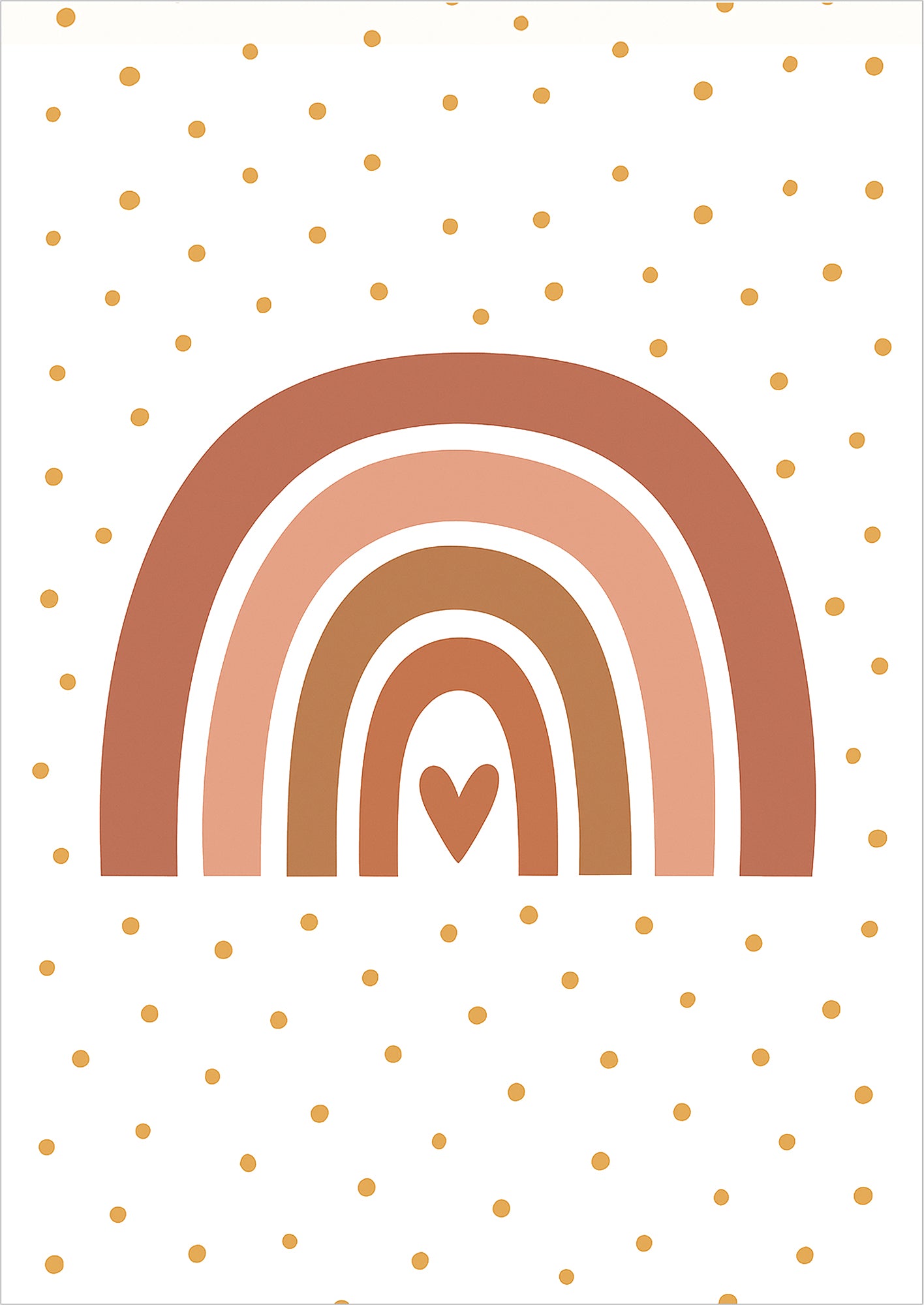 Illustration eines stilisierten Regenbogens in Erdtönen mit Herzform in der Mitte auf weißem Hintergrund