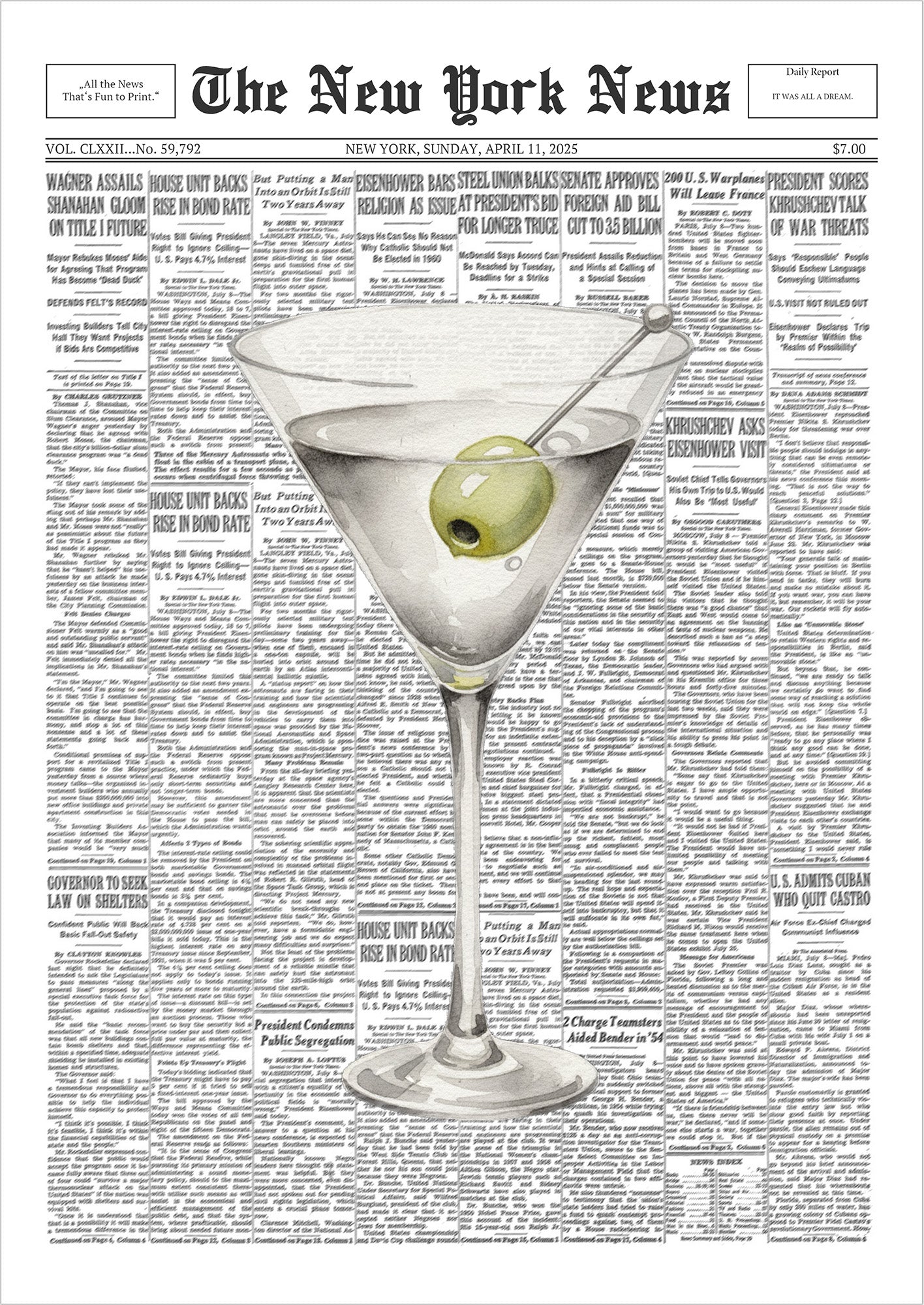 Poster Martini – Newspaper freigestellt