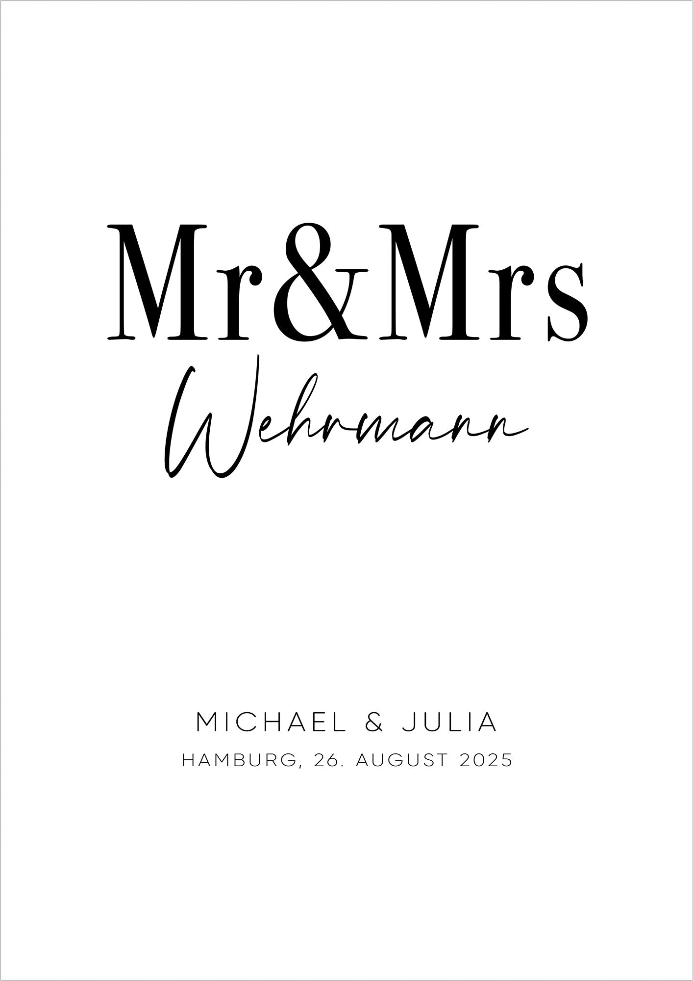 Poster Hochzeitsbild Mr & Mrs freigestellt